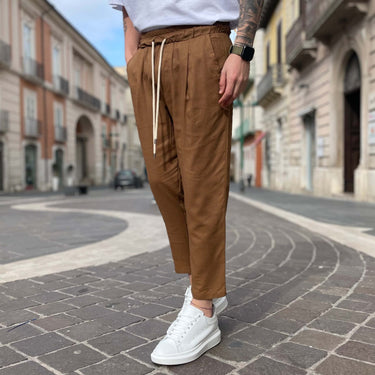 Pantalone japan di lino cammello - FLAG STORE